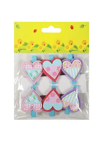 Набор прищепок, 6 шт, в пакете с хедером, сердечки (11-06943-4)