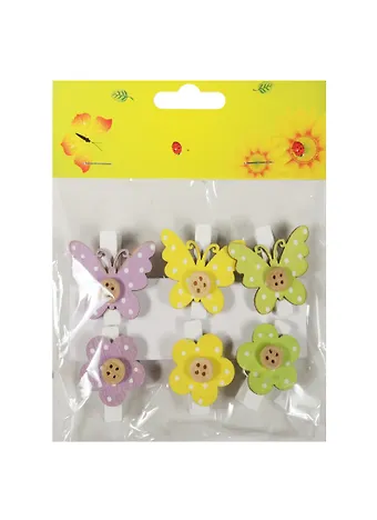 Набор прищепок, 6 шт, в пакете с хедером, цветы и бабочки (11-06943-10)