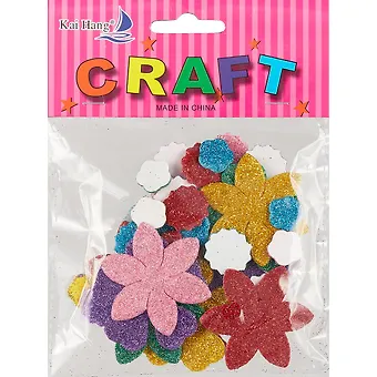 Вырубка из EVA в пакете с хедером, блестящие цветки