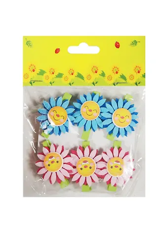 Набор прищепок, 6 шт, в пакете с хедером, подсолнухи-смайлы (11-06943-8)